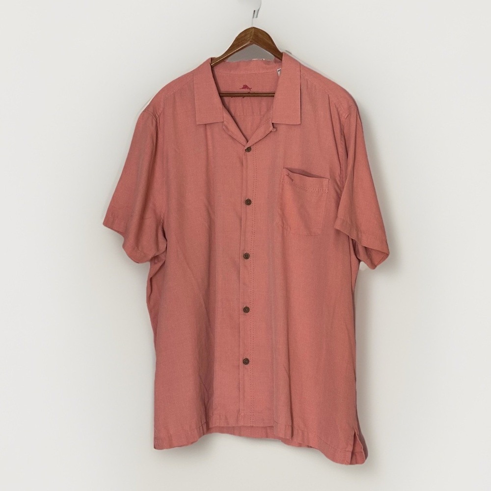 Tommy Bahama Shirt Mens 3XL Orange IslandZone Silk Blend Short Sleeve Button Up
